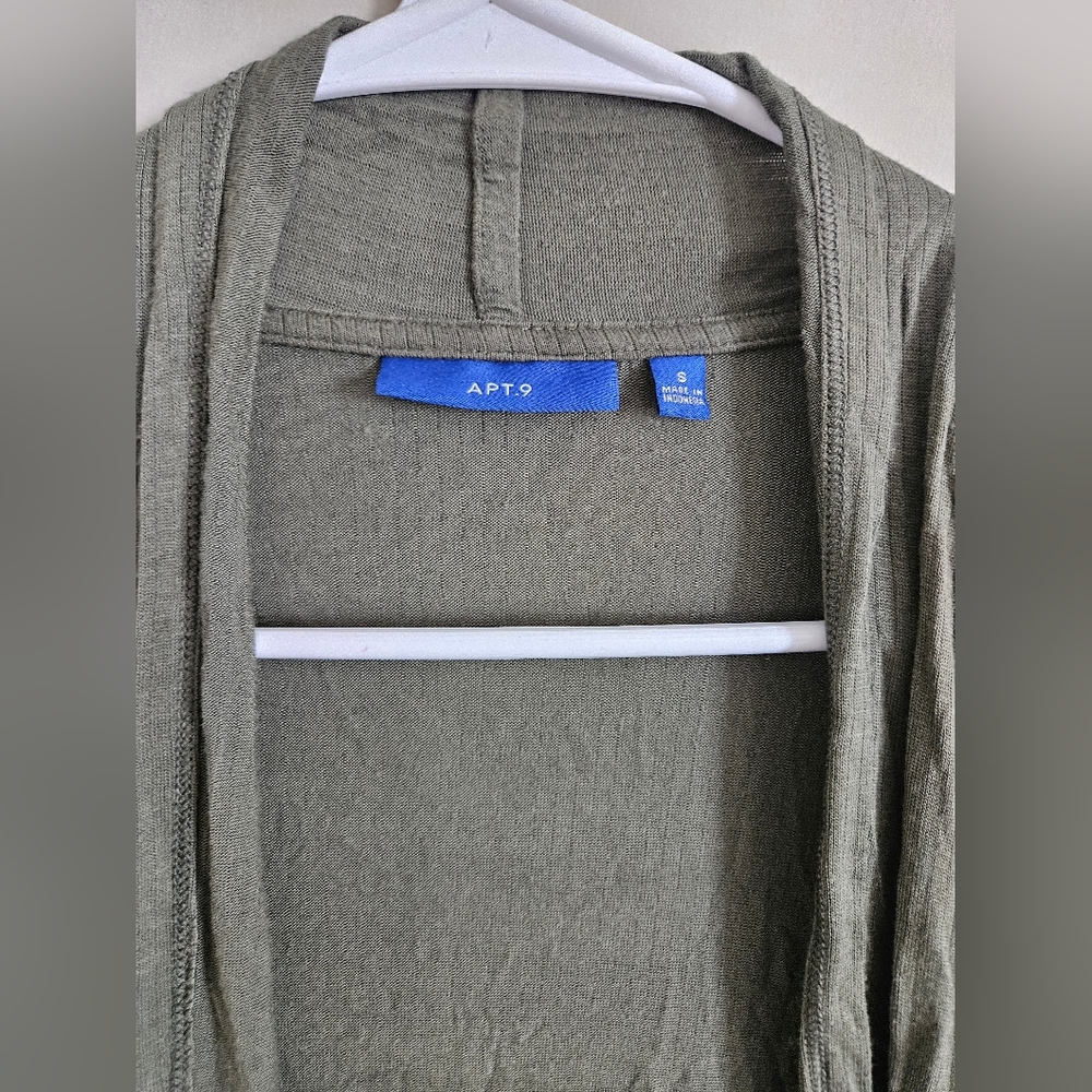 Apt 9 army green dark soft thin office cardigan small lounge comfort long top - Picture 2 of 5